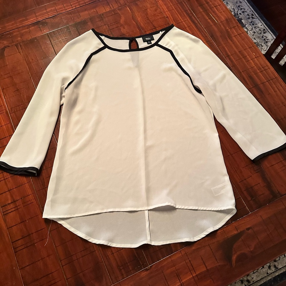 Elegant White Blouse with Black Trim